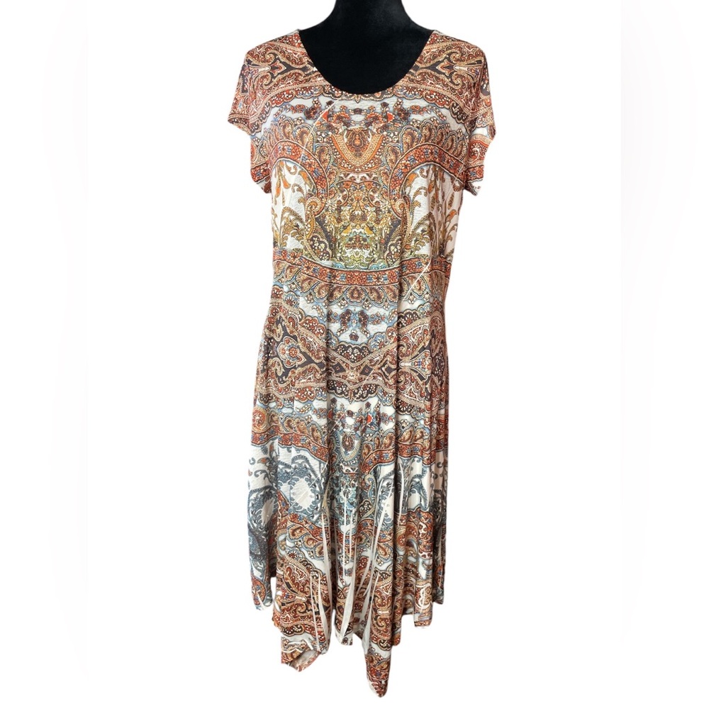 World Unity Beautiful Print Brown, White, Blue, Orange Midi Dress